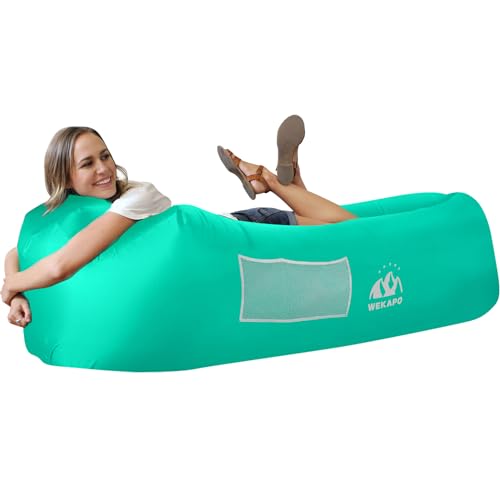 WEKAPO Inflatable Couch Air Lounger Chair - Camping & Beach Accessories, Portable Blow up Sofa for Hiking, Lawn, Indoor/Outdoor Movies & Music Festivals. Lightweight and Easy to Set Up Air Hammock - color: Turquoise