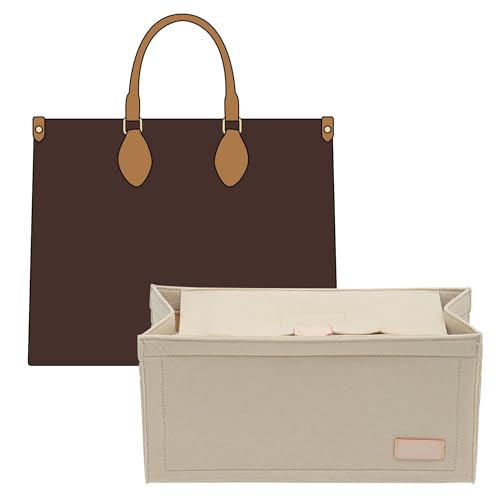 Doxo Purse Organizer Insert,Felt Tote Bag Organizer Insert Compatible with Dior Book Tote Large Bag & Onthego GM And More(Beige-with cover) - color: Beige-With Cover, size: Large Book Tote/On The Go GM