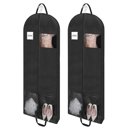 2 Pack 65" Long Garment Bags for Dress Travel Garment Bag with 4" Gusseted Wedding Dress Cover with 2 Mesh Pockets and 2 Carry Handles(Black) - size: 65" 2Pack
