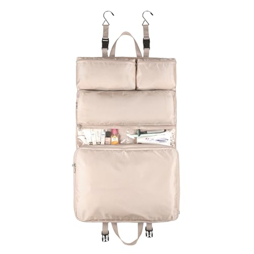 Surblue Travel Hanging Storage Bag for Luggage with Hooks and Handle Compression Packing Cube 6-in-1 Suitcase Organizer Travel Packing Organizers Space-Saving Carry-on Closet, Beige - color: Beige