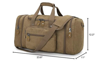 Gonex Canvas Duffle Bag for Travel 60L Duffel Overnight Weekend Bag(Coffee) - color: Coffee, size: X-Large-60L (Without Shoe Compartment)