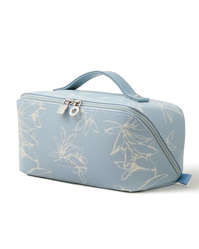 EACHY Travel Makeup Bag, Large Capacity Cosmetic Bags for Women, Waterproof Portable Pouch Open Flat Toiletry Bag Pattern Makeup Bag (F-Blue) - color: AF-Blue, size: Medium