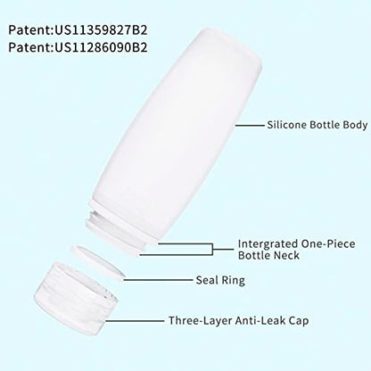 Silicone Travel Bottles for Toiletries TSA Approved Travel Size Containers Set 4 Pack Portable Leak Proof Refillable Cosmetic Squeeze Bottles Shampoo Hair Conditioner Body Lotion Bath Shower Gel