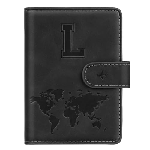 Passport Holder Wallet Cover Personalized Letter A-Z Travel Wallet RFID Blocking Passport Cover Wallet Case for Travel Passport Book Holders for Women and Men, Black-L - color: Black, size: L
