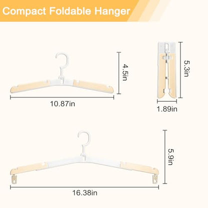 Foldable Travel Hangers for Cruise, 6 Pack Portable Collapsible Hangers with Clips, Folding & Space-Saving Suitcase Hangers for Travel, (Beige-White) - color: Beige-white
