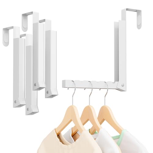 4-Pack Folding Clothes Drying Rack, Over The Door Hanger for Clothing, Metal Hanger Hook Rack with 6 Grooves, Space Saving Organizer for Laundry, Steaming & Outfits - color: White, size: 4 Pack