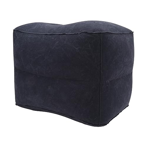 Foot Rest Pillow Inflatable Two Layer Single Air Valve PVC Flocking Portable Reducing Fatigue Airplane Foot Pillow for Office Home Travel (Dark Blue) - color: Dark Blue