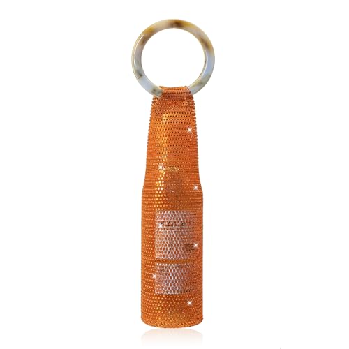 Wine Pouch Mesh Bag, Resin Handle Wine Bag, Sparkly Rhinestone Handwoven Mesh Bags, Party Water Bottle Bags Accessory, Daily Housewarming Party Use - color: Orange Red