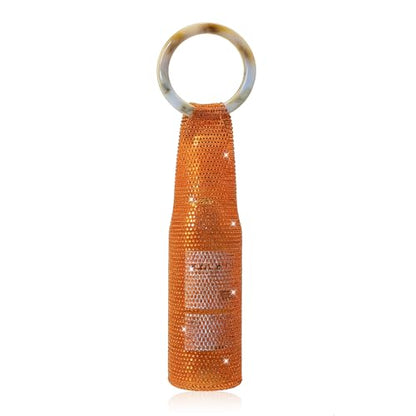 Wine Pouch Mesh Bag, Resin Handle Wine Bag, Sparkly Rhinestone Handwoven Mesh Bags, Party Water Bottle Bags Accessory, Daily Housewarming Party Use - color: Orange Red