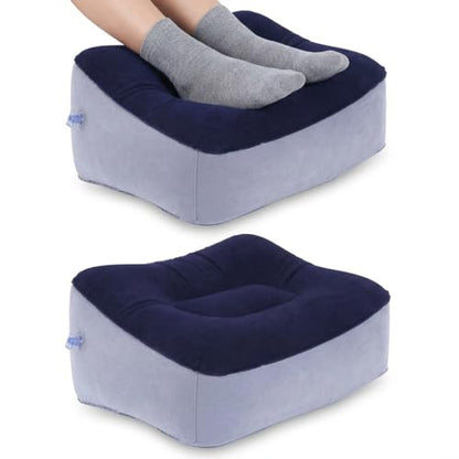 Inflatable Foot Rest, Carseat Inflatable Foot Rest Pillow, Airplanes Inflatable Foot Rest Cars, Travel Footrest Pillow for Home Office,Trains (Gray Splicing Navy Blue 2 Count), 14.5" L×11.8" W×7.9”H