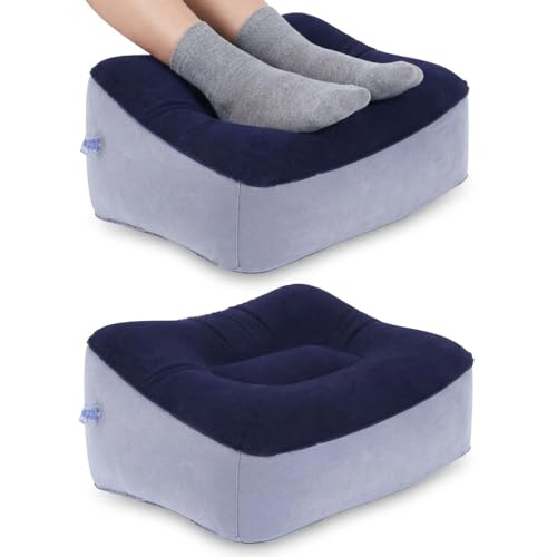 Inflatable Foot Rest, Carseat Inflatable Foot Rest Pillow, Airplanes Inflatable Foot Rest Cars, Travel Footrest Pillow for Home Office,Trains (Gray Splicing Navy Blue 2 Count), 14.5" L×11.8" W×7.9”H