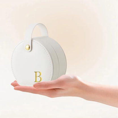 Travel Jewelry Case,Personalized Jewelry Box,Elegant Half-Moon Design with Personalized Golden Initial Case,Personalized Gifts for Women,Jewelry organizer;Personalized Gifts for Women or Friends(B) - style: B