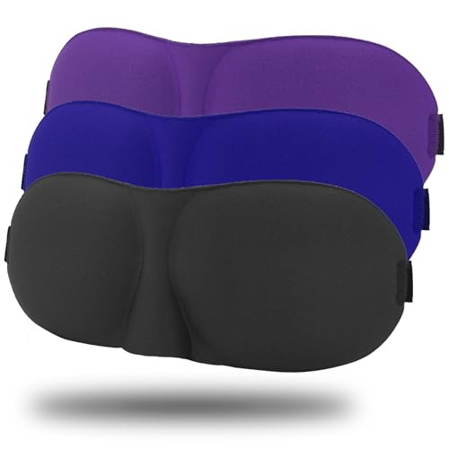 Sleep Mask Pack of 3, 100% Block Out Light, 3D Eye Masks for Sleeping, Night Blindfold for Men Women, Back and Side Sleeper, Ultralight Travel Eye Cover Multi-Colored