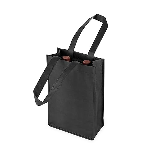 True Reusable Wine Tote Bag with Dividers, Foldable 2 Bottle Carrier for Travel, Picnic, Grocery, Camping, Shopping, Black, Set of 1 - size: 2-Bottle