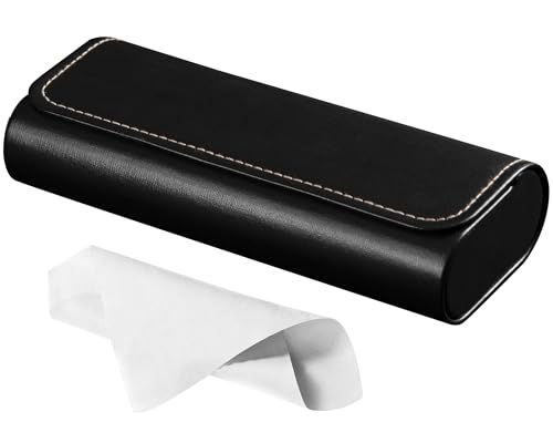 RayLove Hard Shell Glasses Case, Lightweight Leather Eyeglass Case, Travel-Friendly Sunglasses Protector for Men & Women - color: Black