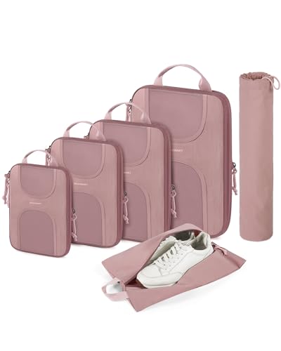 BAGSMART Compression Packing Cubes, 6 Set Packing Cubes for Suitcases, Lightweight Suitcases Organizers Bag Set & Compression Travel Cubes, Travel Essentials Packing Organizers - color: 01-Dusty Pink