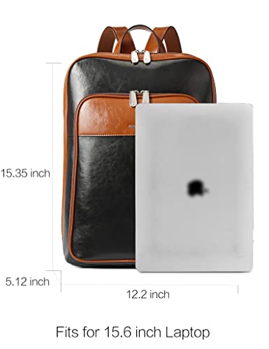 BOSTANTEN Leather Laptop Backpack for Women 15.6 inch Computer Bag Travel Work Daypack - color: 1-black＆brown