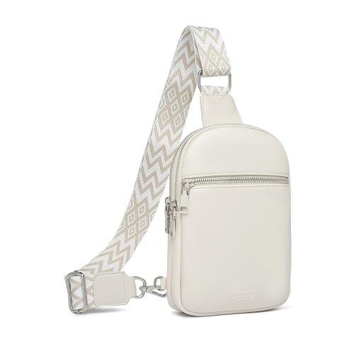 DIOMO Anti Theft Small Sling Bag for Women Cross Body Bag Trendy, RFID Fanny Packs Vegan Leather for Women Travel Belt Purse - color: 1-Beige Silver Zipper