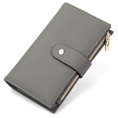 yiijay Women's Wallet RFID Blocking Leather Trifold Clutch Wallet Credit Card Holder Ladies Travel Wallet Purse with Pen Holder - color: 1Light Grey