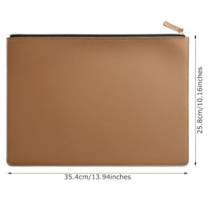 PU Leather A4 File Folder Zipper Document Holder Envelope Folder Case for Receipt Contract (Khaki) - color: Khaki