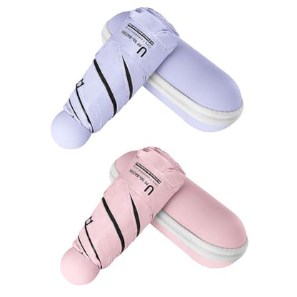 BAODINI Travel Essentials Mini Umbrella for Purse With Case Small Compact UV Sun Protection Lightweight Tiny Pocket Manual Open Close Umbrella for Women Kids and Men Fits Purse Backpack - color: D-2 Pack Pink & Purple