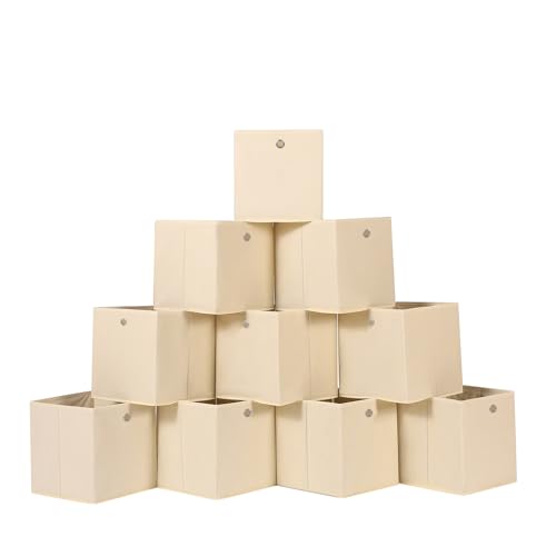 Foldable Storage Cubes Bins ,11 Inch Cloth Storage Cube Fabric Storage Box Cubes Organizer Baskets with Dual Handles for Home Organizer Set of 10 (Creamy-White) - color: Creamy-White, size: 10 Pack