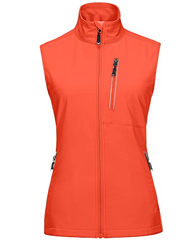 33,000ft Women's Lightweight Running Vest Outerwear with Pockets, Windproof Sleeveless Jacket for Golf Hiking Travel - color: Orange, size: 3X-Large