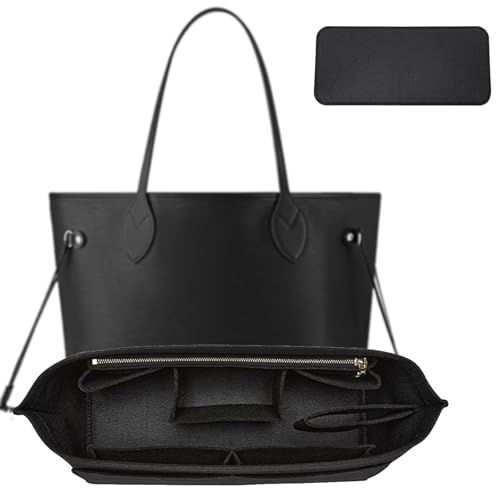 Purse Organizer Insert Compatible with Neverfull GM and More, Felt Bag Organizer with Base Shaper for Tote Handbags, Purse Insert with Zipper, 10 Cpmpartments, Black/XL - color: Black, size: XL
