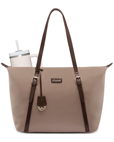 LOVEVOOK Laptop Tote Bag for Women, Lightweight Work Tote with Cup Holder, Waterproof Large Computer Bag for Office Travel - color: Khaki, size: 15.6Inch
