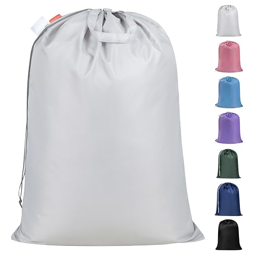Polecasa Extra Heavy-Duty Laundry Bag 28x36”- Machine Washable Large Storage Bag with Reinforced Handles & Drawstring Closure & ID Tag for College Dorm Travel - Silver - color: Silver, size: 28" x 36" | 1 Pack