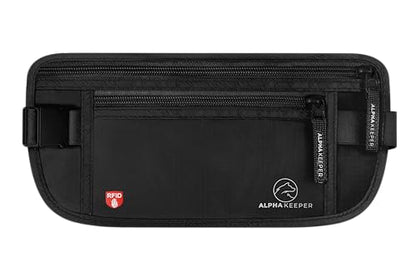 Alpha Keeper Money Belt for Travel Men Hidden RFID Passport Holder - color: Black