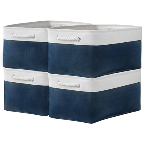 Storage Bins - Large Baskets for Storage Cubes with Handles Organization and Storage Baskets Gifts for Empty 15.7 (L) x 11.8 (W) x 8.2 (H) inches - color: White&Blue, size: Large (Pack of 4)