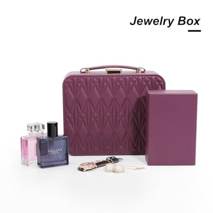 Travel Jewelry Case Large Jewelry Box Jewelry Travel Organizer Jewelry Case with Handle Removable Tray Best Gift for Women Girls (Wine) - color: Burgundy-2