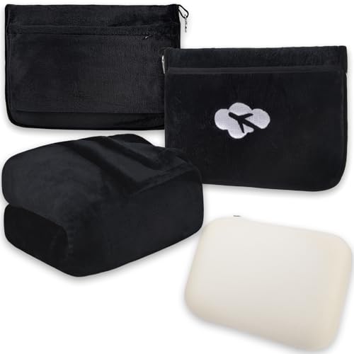 Blanket Pillow for Airplane Travel Essentials - 3 In 1 Travel Blanket and Pillow Set for Women Gift, Plane Compact with Bag for Long Flight, International Traveler Must Haves Flying Accessories（Black） - color: Black