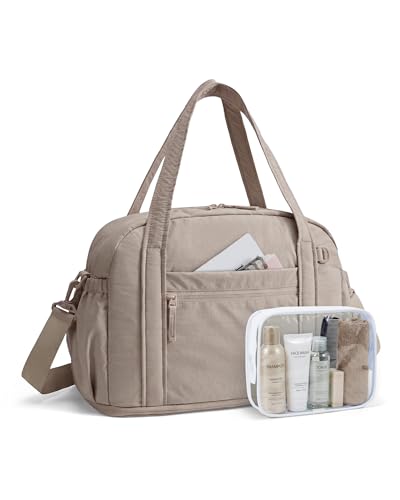 BAGSMART Expandable Personal Item Travel Bag, Lightweight Gym Bag for Women, 24L Weekender Travel Duffle with Toiletry Bag, Carry on Overnight Duffel, Camel - color: Camel