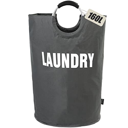 DOKEHOM 160L XX-Large Laundry Basket (7 Colors), Collapsible Laundry Bag, Foldable Laundry Hamper, Folding Washing Bin (Dark Grey, XXL) - color: Dark Grey, size: 160L