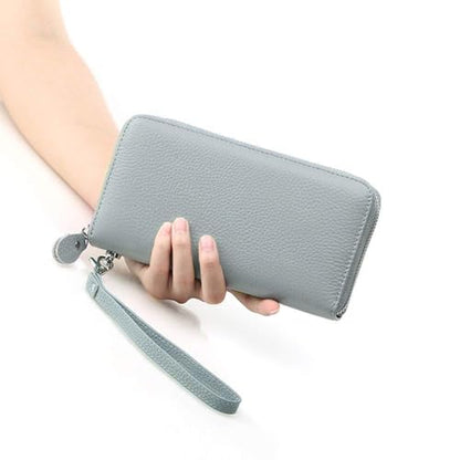 Moflycom Womens Wallet RFID Blocking Genuine Leather Zip Around Wallet Clutch Wristlet Travel Long Purse for Women - color: Sky Blue