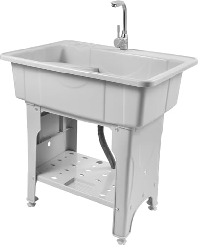 Freestanding Home Laundry & Utility Sinks, Plastic Laundry Sink with Washboard & Faucet Drain Kit, Indoor/Outdoor Water Sink lavadero for Laundry, Basement, Garage (31.5"D X 22.05"W X 31.5"H)
