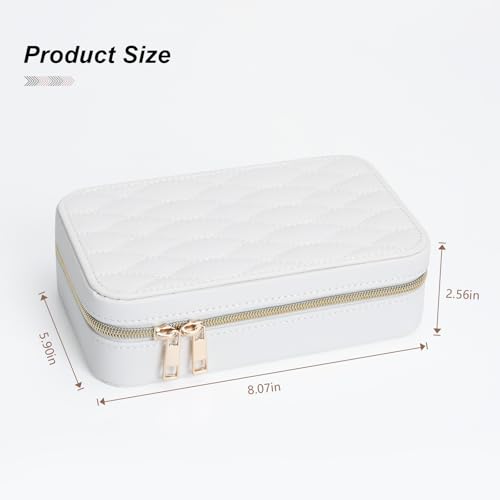 Travel Jewelry Case Stylish PU Leather Small Jewelry Case Organizer with Zipper Closure, Protects Jewelry from Scratches, Perfect Daily Companion White - color: White2