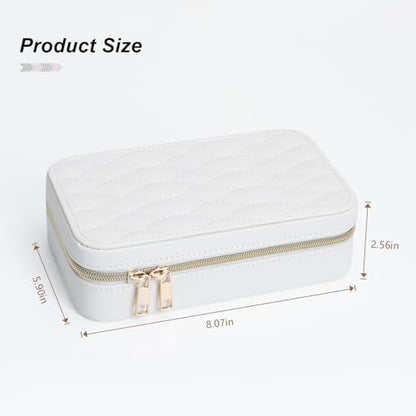 Travel Jewelry Case Stylish PU Leather Small Jewelry Case Organizer with Zipper Closure, Protects Jewelry from Scratches, Perfect Daily Companion White - color: White2