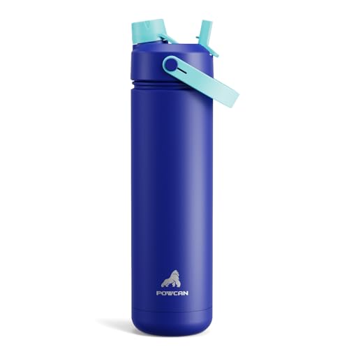 POWCAN 26 oz Insulated Water Bottle with 2-in-1 Straw and Spout Lid, Keep Cold 24H, Leak-Proof, Fits in Car Cup Holder, Stainless Steel Water Bottle for Sports, Travel, Gym, and School (Coastline) - color: Coastline, size: 26 Ounces