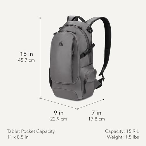 SWISSGEAR City Pack Backpack, Slim Profile Daily Carry, Airflow Back Panel, Tablet Pocket, and Lay-Flat Organizer, Grey Ballistic, 15.9L, 18-Inch - color: Grey Ballistic