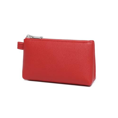 30 Color PU Faux Leather Travel Toiletry Bag for Women, Mini Cosmetic Pouch Organizer with 2 Dividers, Easy Clean Makeup Bag for Purse, Gift Idea (PU Faux Leather/Pomegranate Red) - color: PU/Pomegranate Red