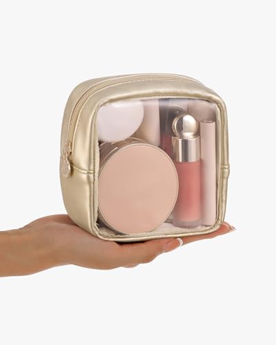 Pocmimut Clear Makeup Bag, Easy to Find Mini Makeup Bag for Purse, Travel Makeup Bag for Car, Compact Cosmetic Pouch for Daily Essentials,Gold - color: Gold, style: Mini