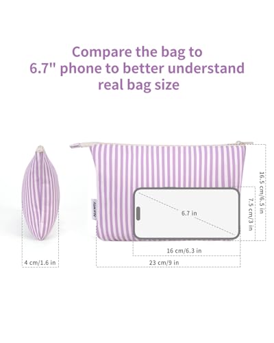 Narwey Small Striped Makeup Bag for Purse Travel Makeup Pouch Cosmetic Bag Zipper Pouch Bags for Women (Purple Stripe) - color: AC-Purple Stripe