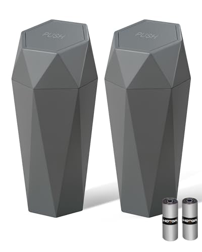 HOTOR Car Trash Can with Lid - 2 Pack, Car Accessories for Interior, Leakproof Vehicle Garbage Can with 30 Attached Trash Bags, Multipurpose Organizers and Storage for Home, Office, Dark Grey - color: Dark Grey