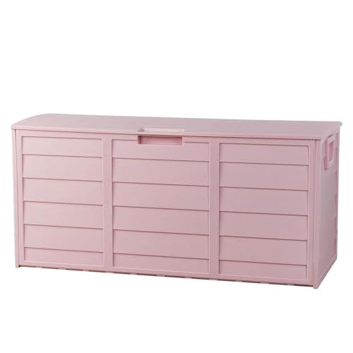 Vasitelan 75 Gallon Outdoor Storage Box, Lockable Plastic Storage Containers with Lid, Patio Deck Box Furniture for Garden, Pool, Balcony, Yard (Pink) - color: Pink