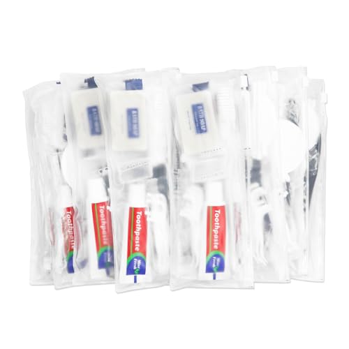 50 Sets Personal Hygiene Kit Bulk, Disposable Toothbrushes with Toothpaste Floss Comb Soap Cover and Vanity Kit, Toiletry Kits Homeless Supplies Bulk for Women,Men,Travel,Homeless