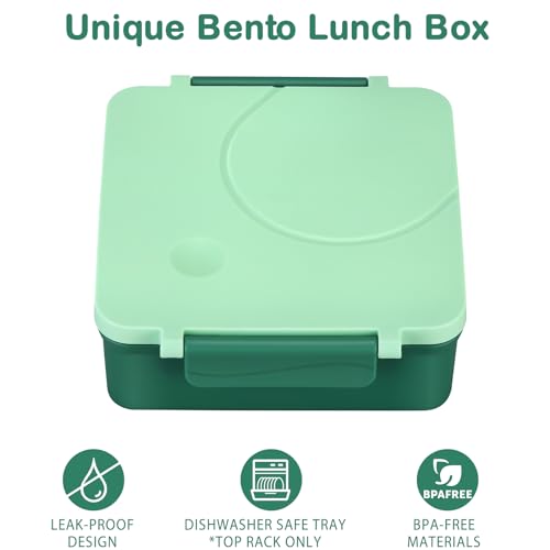 Bento Lunch Box Set for Kids with 8oz Soup Thermo, Leak-Proof Lunch Containers with 4 Compartment, Kids Thermo Hot Food Jar and Insulated Lunch Bag for Kid to School-Green - color: Green
