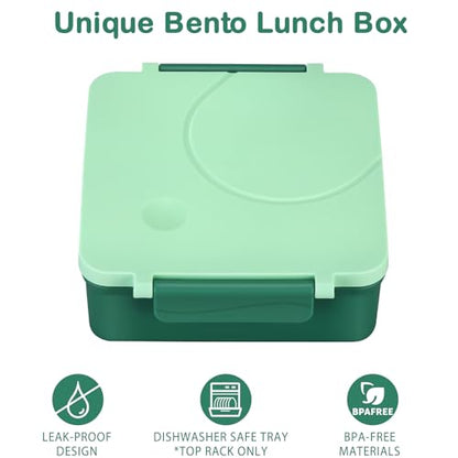 Bento Lunch Box Set for Kids with 8oz Soup Thermo, Leak-Proof Lunch Containers with 4 Compartment, Kids Thermo Hot Food Jar and Insulated Lunch Bag for Kid to School-Green - color: Green
